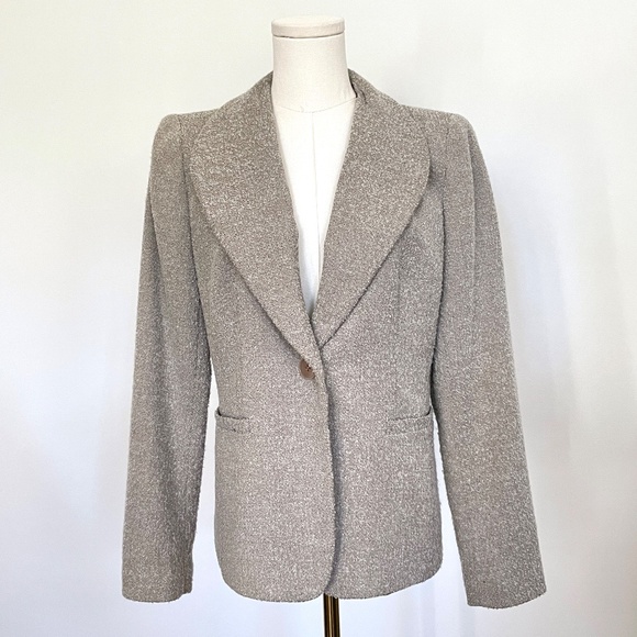 Lafayette 148 Wool Blend Textured Boucle Blazer Sz 8 Neutral Minimalist Jacket - Picture 2 of 13